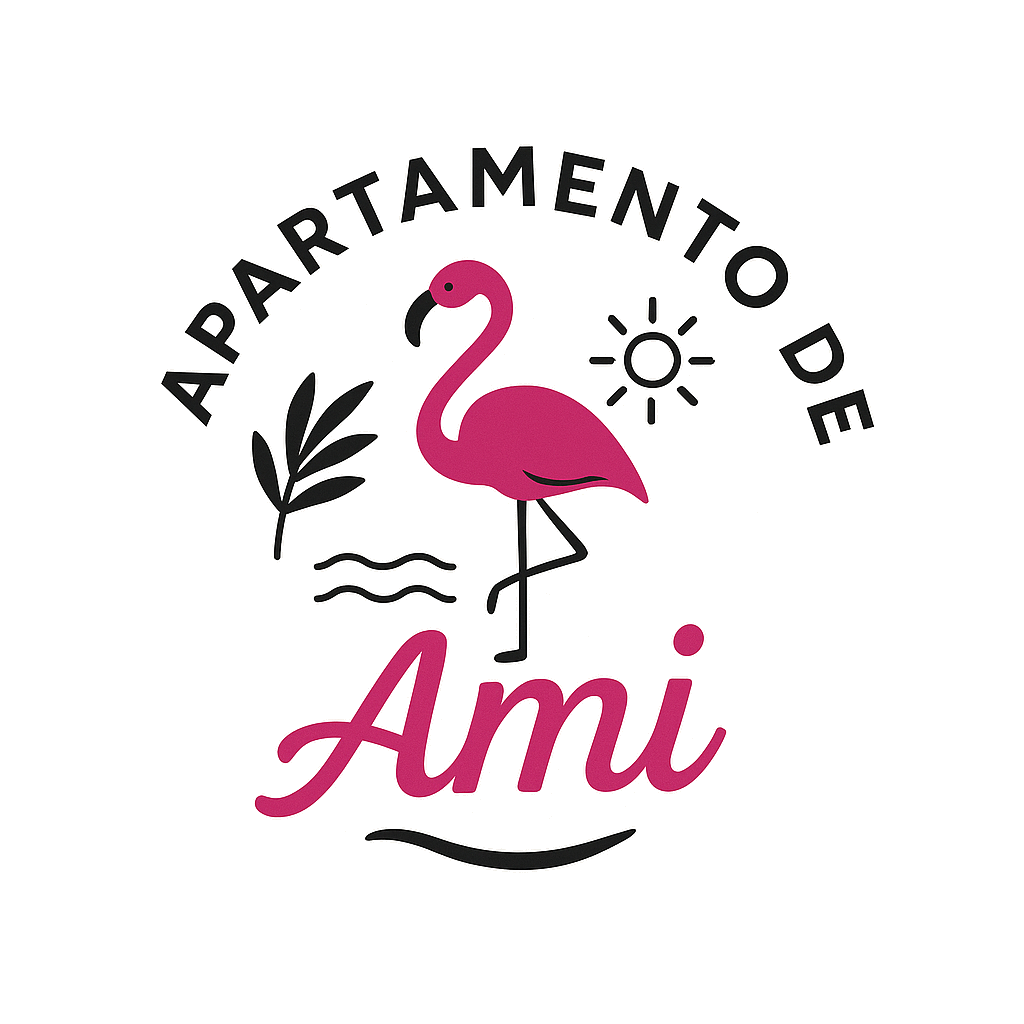 różowy flaming oraz napis Apartamento de Ami